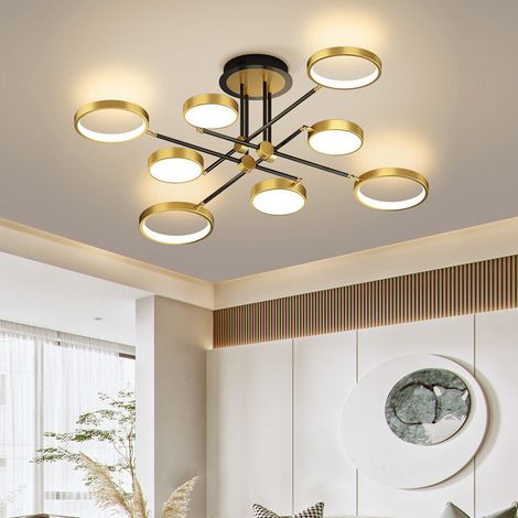Lustre LED 115 cm à 8 têtes avec télécommande, plafonnier LED moderne à intensité variable, suspension, 3 températures de couleur, 96 W (1/4)