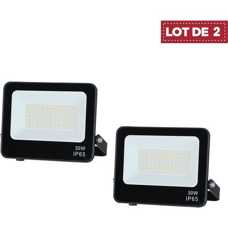 Lot de 2 - Projecteur Lampe 50W Noir 6500K Étanche IP65 5000lm Extra Plat (1/5)