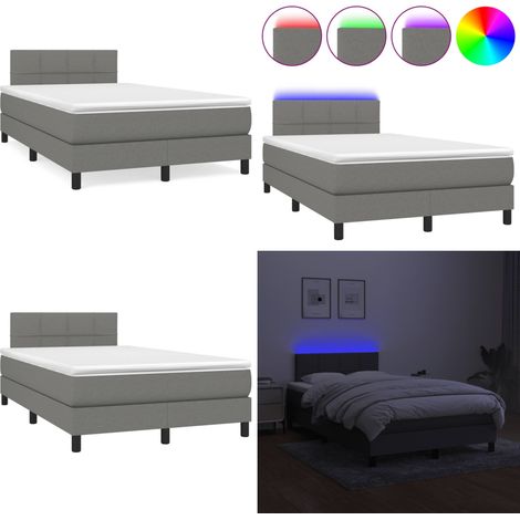 Sommier à lattes de lit matelas LED gris foncé 120x190 cm tissu - Sommier Tapissier - Lit Plateforme - Lit Avec Led - Matelas Inclus - Tête De Lit Ajustable - Home & Living (1/5)