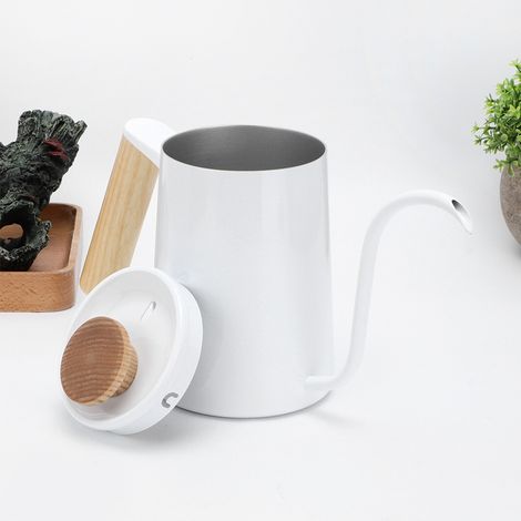 650 ml Haushalts-Kaffeekanne aus Edelstahl 304 mit langem Ausguss, Handkaffeekessel, Kaffeezubehör, Weiß (1/5)