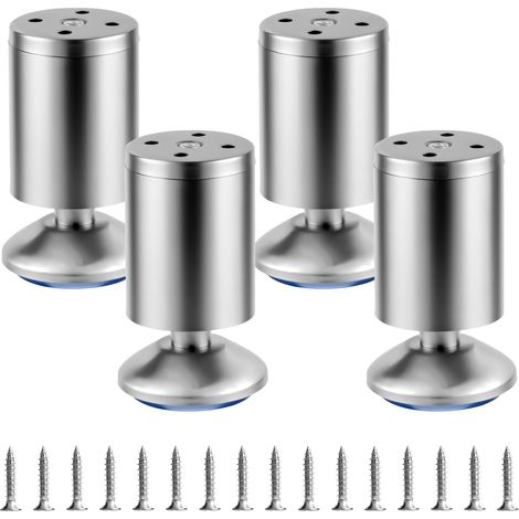 4 Pcs Pied de Meuble Reglable 0-10mm, 10cmPied Meuble Reglable, Pieds de Table de Nivellement pour Meubles, Pieds de Meubles Réglables en Acier INOX pour Chaises Lit Canapé Placard Armoires
