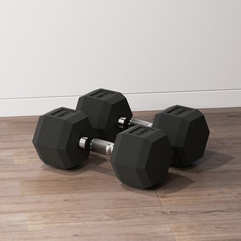 Lot de 2 Haltères hexagonaux 25 kg en fonte caoutchouté pour maison bureau gym à domicile, noir
