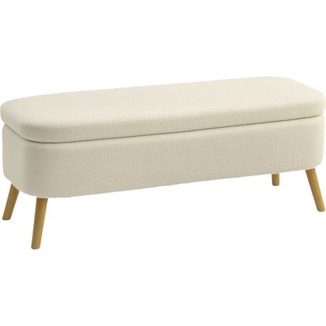 Banc de rangement, bout de lit avec couvercle, pieds en bois, capacité 65 L, jusqu'à 220 kg, 120x42x45cm, beige (1/4)