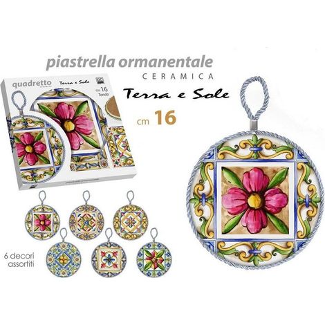 Kaela - Quadro Quadretto Piastrella In Ceramica Porcellana Tondo 16 Cm 6 Decori 828928 - (1/3)