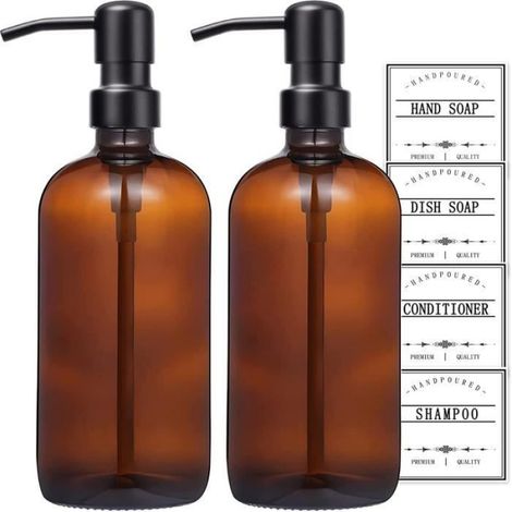 Distributeur de savon - - Verre Ambré - Pompe en acier inoxydable - 500ml - Design contemporain (1/4)