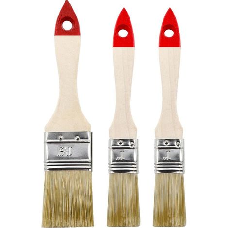 Lot de 3 Pinceaux Plats : 1 x 1,5", 2 x 1 - Idéal pour Peinture et Rénovation avec Vernis - Poils Naturels pour Une Application Uniforme (1/3)