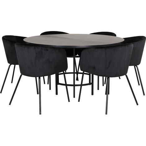 Copenhagen ensemble table, table marron et 6 Berit chaises Velours noir. (1/5)