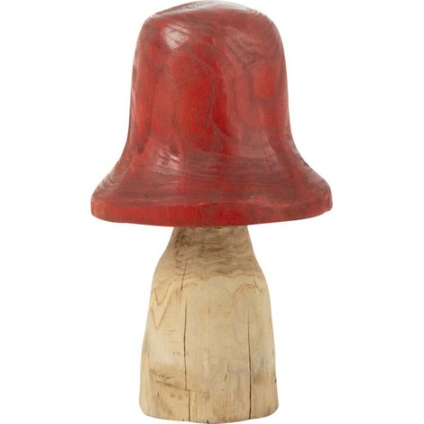 Champignon Déco en Bois "Cloche" 42cm Naturel & Rouge (1/2)