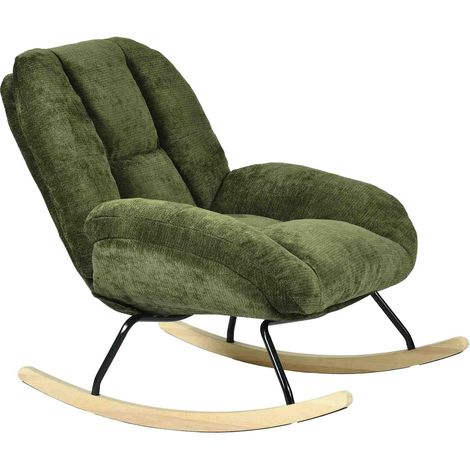 Meuble Cosy Fauteuil à Bascule Scandinave, Rocking Chair en Tissu Chenille, Chaise à Bascule Allaitement, Pieds en Bois d’Hévéa, pour Salon Chambre, Vert (1/5)