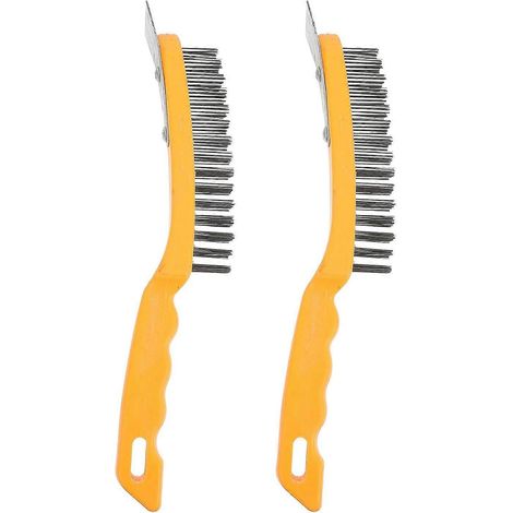 Ensemble de 2 brosses à gratter en fil d'acier inoxydable avec manche en plastique et grattoir, brosse métallique antirouille pour le traitement des scories de soudage et le nettoyage industriel. (1/5)