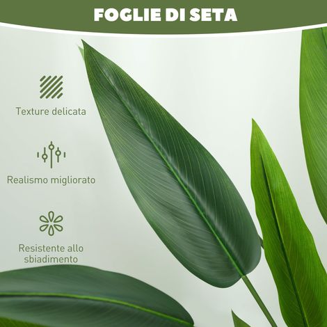 Planta artificial de ave del paraíso verde con 20 hojas, 140 cm de altura, planta decorativa artificial con maceta y musgo, planta verde hecha de PE, PEVA y PP.