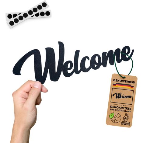 Plaque de bienvenue adhésive En plastique Inscription Willkommen pour porte Décoration murale de couloir Décoration murale Plaque de bienvenue Sticker mural d'entrée (1/5)