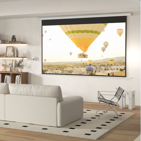 Pantalla de proyección motorizada de plástico blanca 293.5x8x176 cm, área de pantalla 266x149 cm, 120", con mando a distancia (1/5)