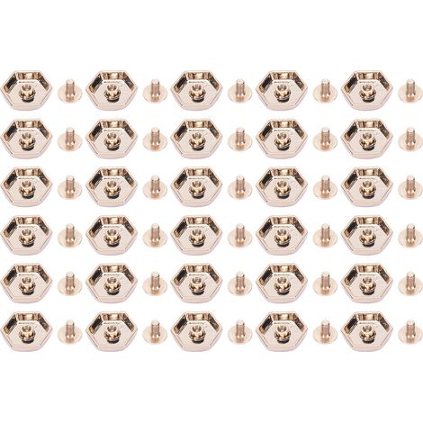 30er-Set Sechskantnieten und Schrauben für Bekleidung, Gürtel, Taschen, Lederarbeiten, Dekoration, Beschläge, Zubehör, 15 mm, Zinklegierung, hohl, goldfarben (1/5)