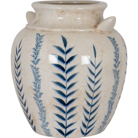 Blue Flora Amphora Vase - Ceramic - L31 x W31 x H34 cm - White