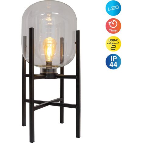 Lampe à poser LED sans fil H58 cm en métal noir et verre IP44 intérieur et extérieur - PANGIVO (1/5)