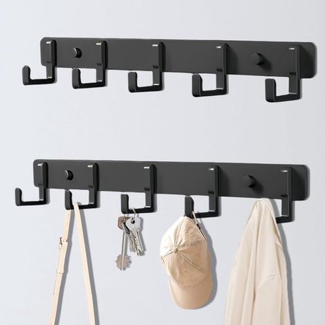 Set mit 2 Kleiderhaken aus Edelstahl für den Kleiderschrank – Schwarze Hakenleiste mit 5 Haken für Mäntel, Taschen und Accessoires (1/5)