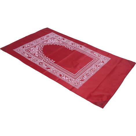 Tapis de prière musulman avec 4 coins renforcés en fer et boussole intégrée, idéal pour les voyages et les activités de plein air (rouge). (1/5)