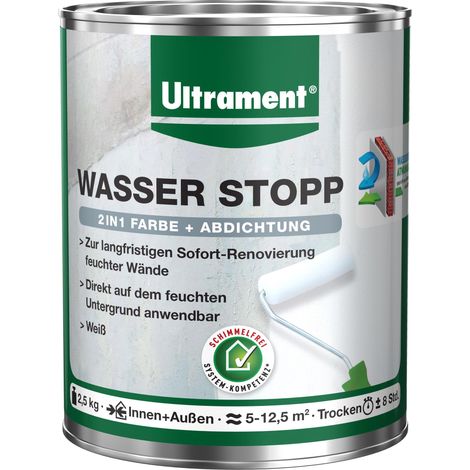 ULTRAMENT Wasser Stopp, 2in1 - Farbe und Abdichtung, weiß, 2,5 Kg (1/3)