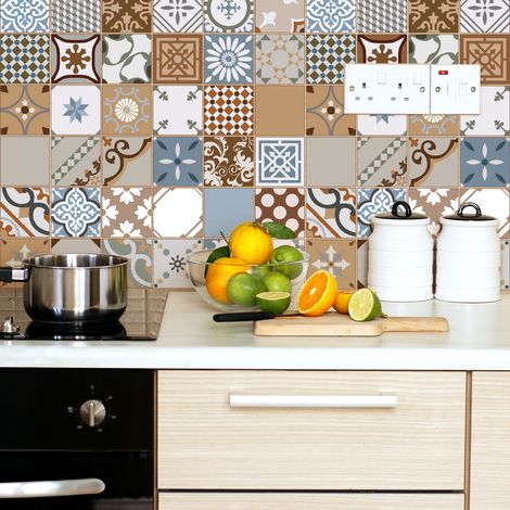 Sticker Mural Carrelage adhésif Cuisine Salle de Bain - 9 STICKERS CARREAUX DE CIMENT AZULEJOS AUGUSTO - 9stickers20x20cm (1/5)