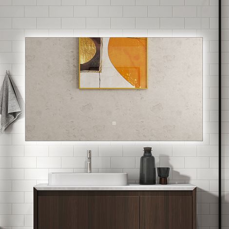 AICA Specchio da bagno rettangolare 100x60cm con Luce LED,Antiappannamento, Luminosità Regolabile, Funzione Memoria, IP44,Bordi non sabbiati (1/5)