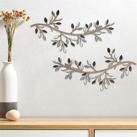 Décoration murale en métal en forme de feuille d'arbre, 2 pièces, branche d'olivier, B-- (1/5)