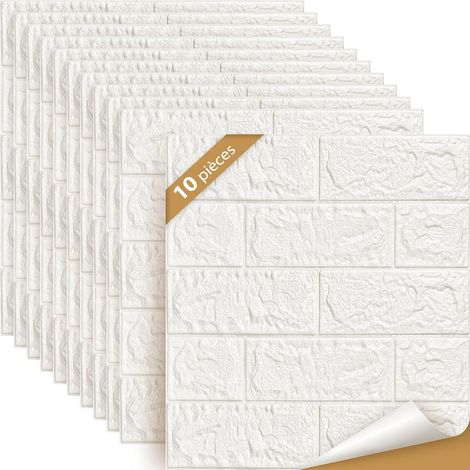 10Pcs Papier Peint Mural 3D,Blanc Brique Papier Peint,Effet Pierre,Autocollant adhéSif Mousse De Polyéthylène Amovible,Home Decor Stickers Muraux (1/5)