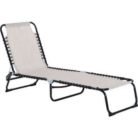 Transat pliable en acier beige, dossier réglable 4 positions (1/5)