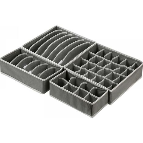 4er-Pack Schubladeneinsätze für Kommoden, faltbare Aufbewahrungsbox, grau (1/4)