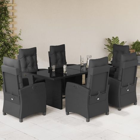 Set de comedor de jardín 7 pzas y cojines ratán sintético negro vidaXL (1/5)