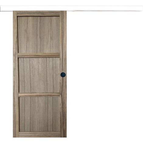 Puerta corredera Frake de 3 paneles H204 x L73 cm, riel de aluminio con banda blanca, conchas negras Gd Menuseries