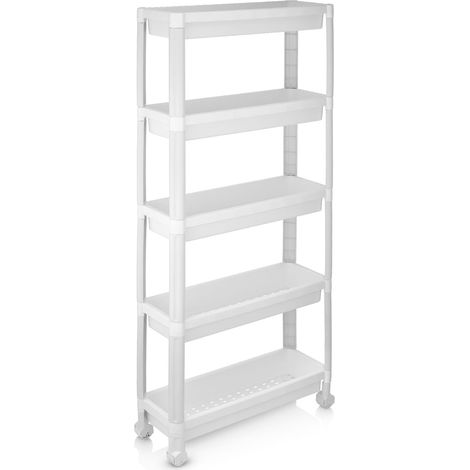 5-Tier Narrow Rolling Kitchen Cart with Handles, White