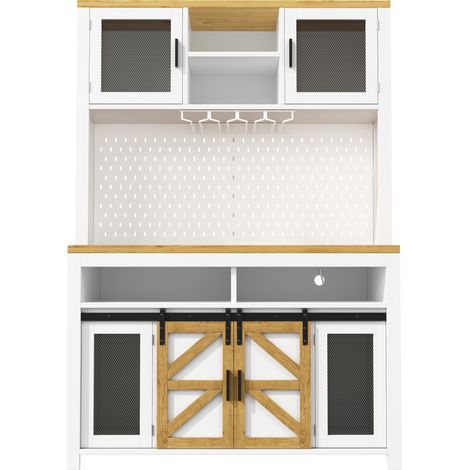 Armario alto de cocina con LED, enchufe y USB, MDF y metal, blanco HOMVRA (1/4)
