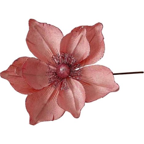 Rouge doré paillettes poinsettia artificiel fleur, avec pince, pour le sapin de Noël décoration de fête,Or rose (1/5)