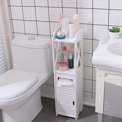 Meuble de rangement slim pour petit espace - Support papier toilette intégré (7.09x7.87x31.50in, WPC) (1/5)