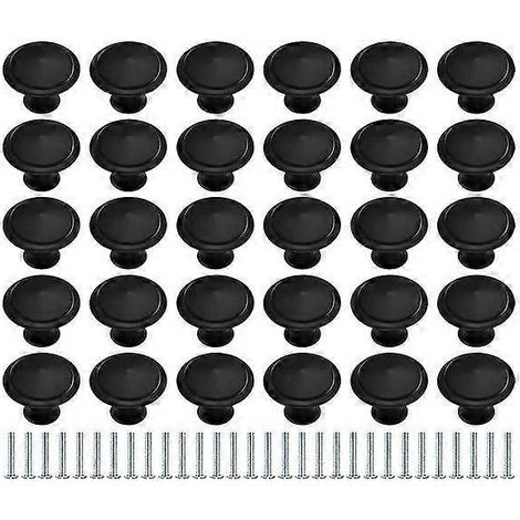 Poignées de porte de placard en acier inoxydable noir mat - Lot de 30, design rond moderne, durables et faciles à installer (1/4)