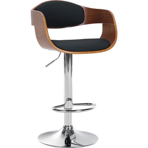 Sgabello da bar x1 design scandinavo in PVC nero e struttura in legno di noce gambe in metallo cromato 100005042