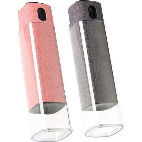Two-part touchscreen cleaning kit for smartphones, tablets and car screens, including 2-in-1 spray and microfiber cloth (gray and pink). (1/4)