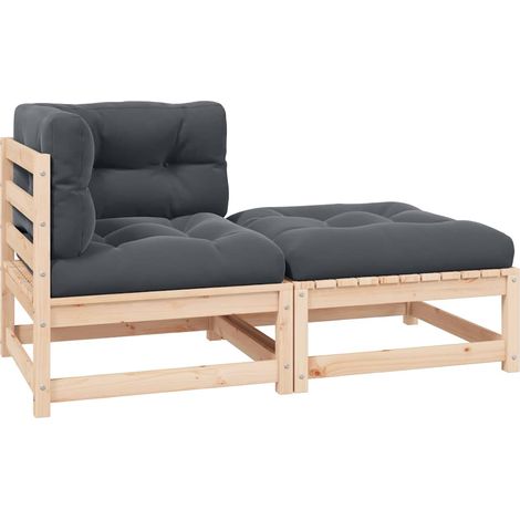 Salon de jardin 2 pcs avec coussins-Lot de 2 Mobilier de jardin-Meuble de jardin Bois de pin massif 584484 (1/5)
