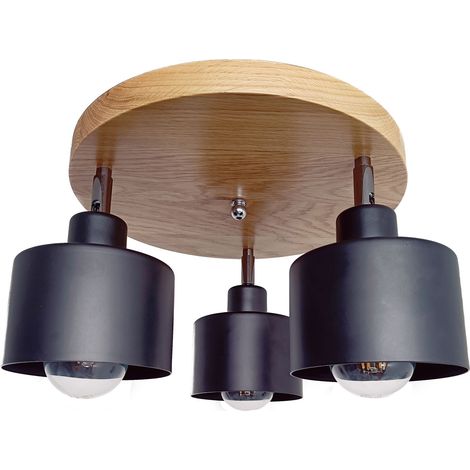 L谩mpara de techo colgante DIANA, l谩mpara de ara帽a tipo loft, madera, ROBLE, 3 pantallas, ELEGANTE (1/5)