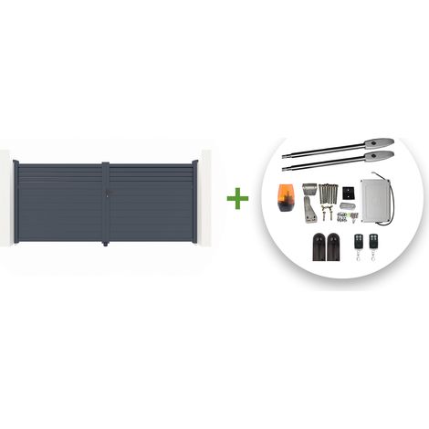 Portail battant électrique CARPATIA 350x180cm gris + Motorisation TANKER B250 (1/5)