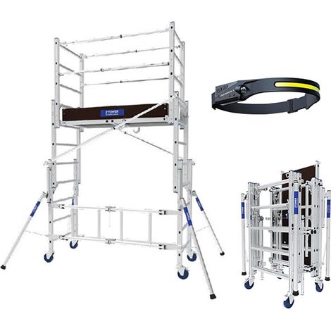 Trabattello con ruote pieghevole - Altezza max. di lavoro 3.80m + Lampa - 22407420/LAMPE