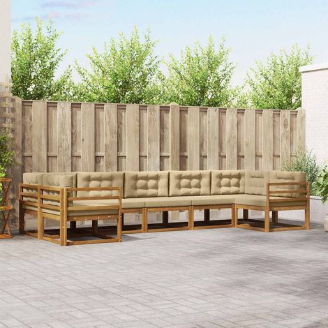 vidaXL Outdoor-Sofagarnitur mit Kissen 7 pcs Natur und Beige (1/5)