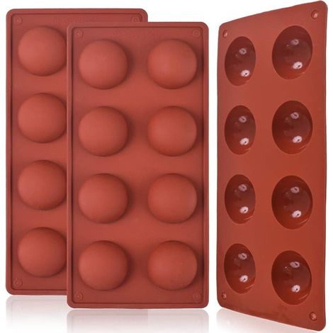 Lot de 3 moules en silicone à 8 cavités en demi-sphères pour bombes de chocolat chaud, gâteaux, gelée, pudding, mousse (1/5)