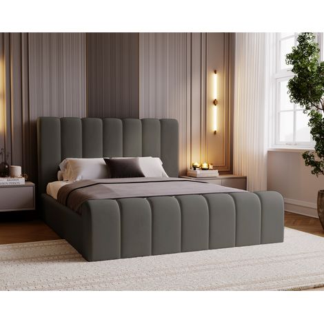 Emporius Lit 200x200 Valetta - Lit Rembourré avec Rangement - Lit adulte avec tissu velvet - Gris foncé (Amor Velvet 4321) (1/5)