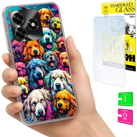 Funda para Honor X5C Plus / X5C 4G con foto, cubierta trasera con diseño de perros y cristal 9H. (1/5)