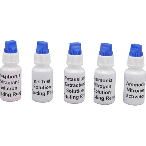 Kit d'analyse de sol pour l'agriculture et le jardinage : solution liquide de test de pH, azote, phosphore et potassium (1/5)