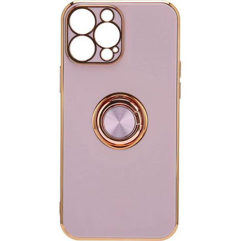 iPhone 13 Pro Max Handyhülle – Ultradünne, flexible TPU-Hülle in Hellviolett mit roségoldenem Glitzerringständer für Damen (1/5)