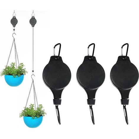 Ensemble de 3 supports extensibles pour plantes en rouleau - Verrouillage automatique, crochets réglables (noir) (1/5)
