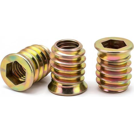 M6 Gewindeeinsätze für Holz, Schraubenmuttern M6 x 10 mm, verzinkte Schraubhülsen, Sechskantmuttern für Holzmöbel, 40 Stück (1/5)